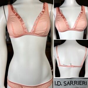 I.D. Sarrieri Pink Coral Silk Semi Sheer 36B Triangle Bralette w/ Button Details